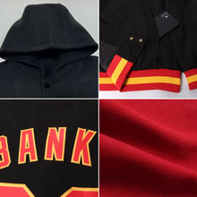 Load image into Gallery viewer, Custom Crimson Black-Old Gold Bomber Full-Snap Varsity Letterman Hoodie Jacket
