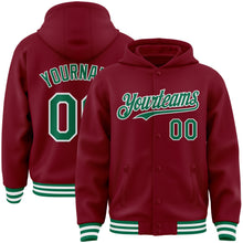 Load image into Gallery viewer, Custom Crimson Kelly Green-White Bomber Full-Snap Varsity Letterman Hoodie Jacket
