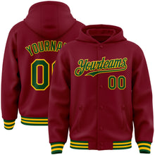 Load image into Gallery viewer, Custom Crimson Green-Gold Bomber Full-Snap Varsity Letterman Hoodie Jacket
