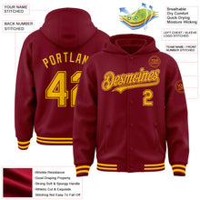 Load image into Gallery viewer, Custom Crimson Gold Bomber Full-Snap Varsity Letterman Hoodie Jacket
