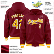 Load image into Gallery viewer, Custom Crimson Gold-White Bomber Full-Snap Varsity Letterman Hoodie Jacket
