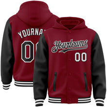 Load image into Gallery viewer, Custom Crimson Black-White Bomber Full-Snap Varsity Letterman Two Tone Hoodie Jacket
