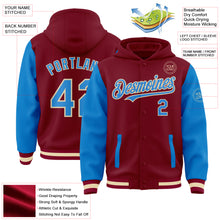 Load image into Gallery viewer, Custom Crimson Powder Blue Cream-Maroon Bomber Full-Snap Varsity Letterman Two Tone Hoodie Jacket
