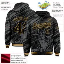 Load image into Gallery viewer, Custom Black Old Gold Largemouth Bass Fish Fishing 3D Bomber Full-Snap Varsity Letterman Hoodie Jacket
