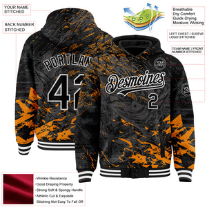 Custom Black Orange-White Tuna Fish Fishing 3D Bomber Full-Snap Varsity Letterman Hoodie Jacket