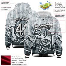 Load image into Gallery viewer, Custom Gray White-Black Giant Trevally Fish Fishing 3D Bomber Full-Snap Varsity Letterman Hoodie Jacket
