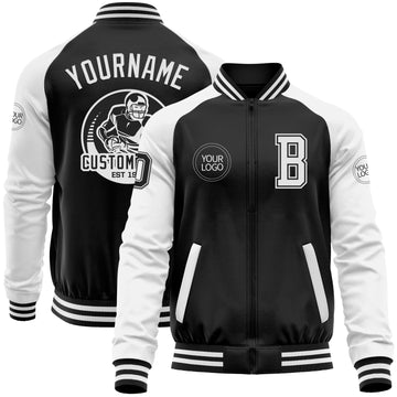 Custom Black White Bomber Varsity Letterman Two Tone Zipper Jacket