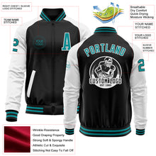 Load image into Gallery viewer, Custom Black Teal-White Bomber Varsity Letterman Two Tone Zipper Jacket
