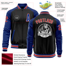 Load image into Gallery viewer, Custom Black Red-Royal Bomber Varsity Letterman Two Tone Zipper Jacket
