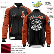 Load image into Gallery viewer, Custom Black Texas Orange-White Bomber Varsity Letterman Two Tone Zipper Jacket
