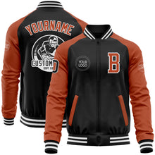 Load image into Gallery viewer, Custom Black Texas Orange-White Bomber Varsity Letterman Two Tone Zipper Jacket
