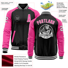 Load image into Gallery viewer, Custom Black Pink-White Bomber Varsity Letterman Two Tone Zipper Jacket
