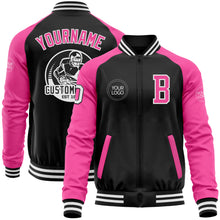 Load image into Gallery viewer, Custom Black Pink-White Bomber Varsity Letterman Two Tone Zipper Jacket
