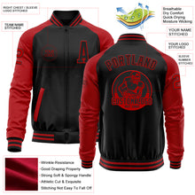 Load image into Gallery viewer, Custom Black Red Bomber Varsity Letterman Two Tone Zipper Jacket
