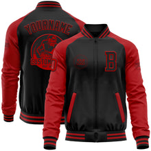 Load image into Gallery viewer, Custom Black Red Bomber Varsity Letterman Two Tone Zipper Jacket
