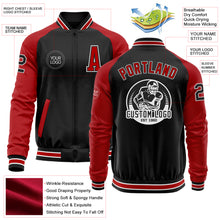 Load image into Gallery viewer, Custom Black Red-White Bomber Varsity Letterman Two Tone Zipper Jacket
