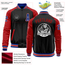 Load image into Gallery viewer, Custom Black Royal-Red Bomber Varsity Letterman Two Tone Zipper Jacket
