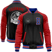 Load image into Gallery viewer, Custom Black Royal-Red Bomber Varsity Letterman Two Tone Zipper Jacket
