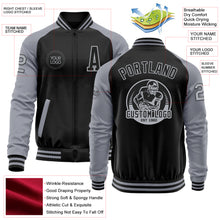 Load image into Gallery viewer, Custom Black Gray Bomber Varsity Letterman Two Tone Zipper Jacket
