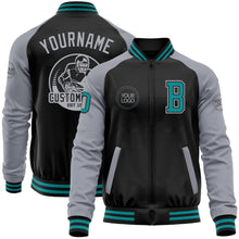 Load image into Gallery viewer, Custom Black Teal-Gray Bomber Varsity Letterman Two Tone Zipper Jacket
