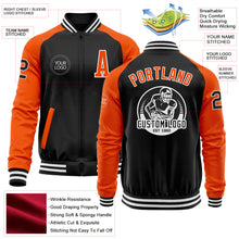 Load image into Gallery viewer, Custom Black Orange-White Bomber Varsity Letterman Two Tone Zipper Jacket
