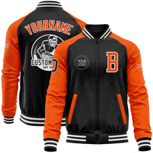 Load image into Gallery viewer, Custom Black Orange-White Bomber Varsity Letterman Two Tone Zipper Jacket
