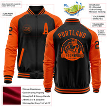 Load image into Gallery viewer, Custom Black Orange Bomber Varsity Letterman Two Tone Zipper Jacket
