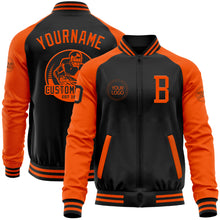 Load image into Gallery viewer, Custom Black Orange Bomber Varsity Letterman Two Tone Zipper Jacket
