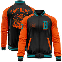 Load image into Gallery viewer, Custom Black Teal-Orange Bomber Varsity Letterman Two Tone Zipper Jacket
