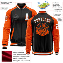 Load image into Gallery viewer, Custom Black White-Orange Bomber Varsity Letterman Two Tone Zipper Jacket
