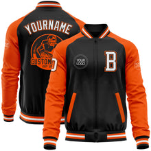 Load image into Gallery viewer, Custom Black White-Orange Bomber Varsity Letterman Two Tone Zipper Jacket
