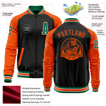 Load image into Gallery viewer, Custom Black Kelly Green-Orange Bomber Varsity Letterman Two Tone Zipper Jacket
