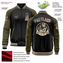 Load image into Gallery viewer, Custom Black Vintage USA Flag Olive-Cream Bomber Varsity Letterman Two Tone Zipper Jacket
