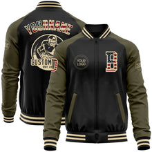 Load image into Gallery viewer, Custom Black Vintage USA Flag Olive-Cream Bomber Varsity Letterman Two Tone Zipper Jacket
