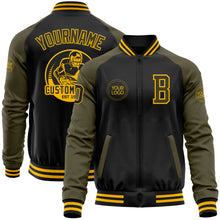 Load image into Gallery viewer, Custom Black Olive-Gold Bomber Varsity Letterman Two Tone Zipper Jacket
