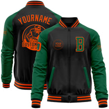 Load image into Gallery viewer, Custom Black Orange-Kelly Green Bomber Varsity Letterman Two Tone Zipper Jacket
