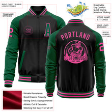 Load image into Gallery viewer, Custom Black Pink-Kelly Green Bomber Varsity Letterman Two Tone Zipper Jacket
