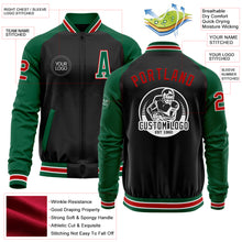 Load image into Gallery viewer, Custom Black Red-Kelly Green Bomber Varsity Letterman Two Tone Zipper Jacket
