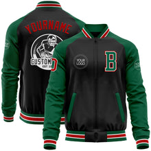 Load image into Gallery viewer, Custom Black Red-Kelly Green Bomber Varsity Letterman Two Tone Zipper Jacket
