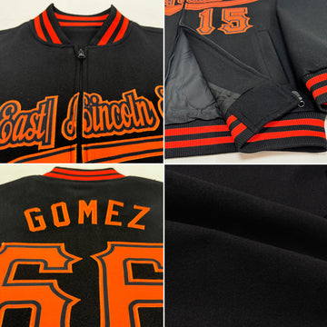 Custom Black Orange-Kelly Green Bomber Varsity Letterman Two Tone Zipper Jacket