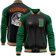 Load image into Gallery viewer, Custom Black Orange-Kelly Green Bomber Varsity Letterman Two Tone Zipper Jacket
