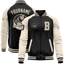 Load image into Gallery viewer, Custom Black Cream Bomber Varsity Letterman Two Tone Zipper Jacket
