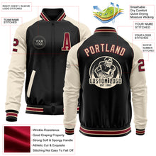 Load image into Gallery viewer, Custom Black Crimson Cream-City Cream Bomber Varsity Letterman Two Tone Zipper Jacket
