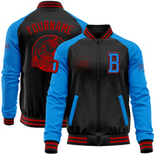 Load image into Gallery viewer, Custom Black Red-Powder Blue Bomber Varsity Letterman Two Tone Zipper Jacket
