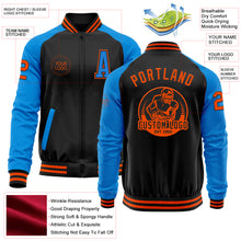 Load image into Gallery viewer, Custom Black Orange-Powder Blue Bomber Varsity Letterman Two Tone Zipper Jacket
