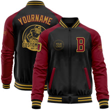 Load image into Gallery viewer, Custom Black Old Gold-Crimson Bomber Varsity Letterman Two Tone Zipper Jacket
