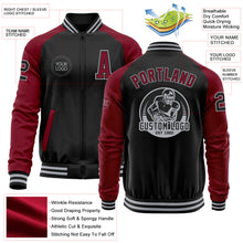 Load image into Gallery viewer, Custom Black Crimson-Gray Bomber Varsity Letterman Two Tone Zipper Jacket
