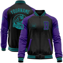 Load image into Gallery viewer, Custom Black Teal-Purple Bomber Varsity Letterman Two Tone Zipper Jacket
