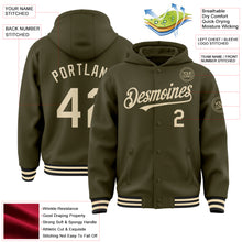 Load image into Gallery viewer, Custom Olive Cream-Black Bomber Full-Snap Varsity Letterman Salute To Service Hoodie Jacket
