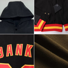 Load image into Gallery viewer, Custom Olive Black-Gold Bomber Full-Snap Varsity Letterman Salute To Service Hoodie Jacket
